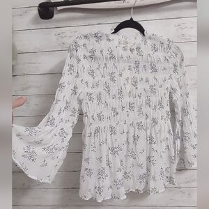 Adiva Smocked Blouse in Blue and White NWT